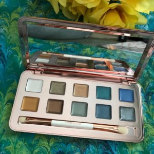 ModelsOwn Colour Chrome eyeshadow palette, open to show the shades, mirror and double-ended brush, neversaydiebeauty.com