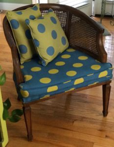 polka dot upholstered Martha Washington chair, neversaydiebeauty.com