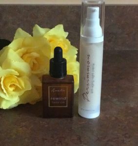 Amalie Beauty Rewind Face Oil and Persimmon Anti-aging Night Creme bottles, neversaydiebeauty.com