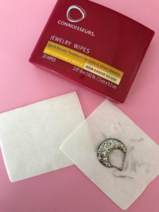 Connoisseurs Dry Jewelry Wipes in portable plastic container, neversaydiebeauty.com