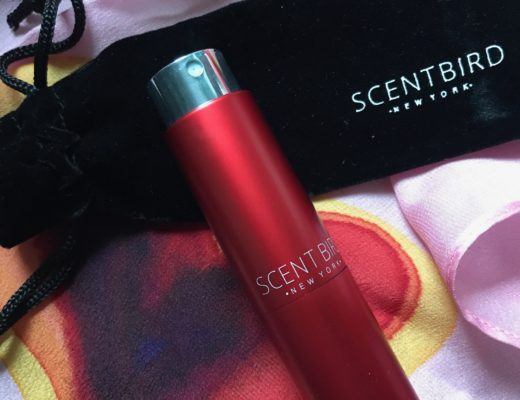 open red atomizer from Scentbird fragrance subscription service, neversaydiebeauty.com