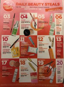 Ulta fall 2017 21 Days of Beauty calendar, page 1, neversaydiebeauty.com