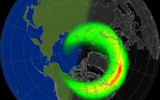 map showing where the aurora might be seen at a given time