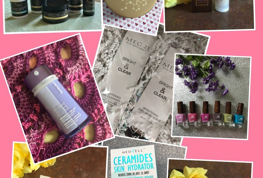collage of mostly skincare products I'll be reviewing soon, neversaydiebeauty.com