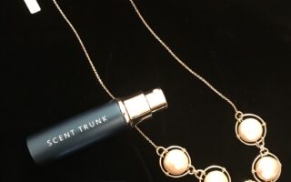 Scent Trunk fragrance atomizer with my pearl necklace, neversaydiebeauty.com