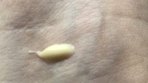a blob of MyChelle Perfect C Eye Cream, light beige in color, neversaydiebeauty.com