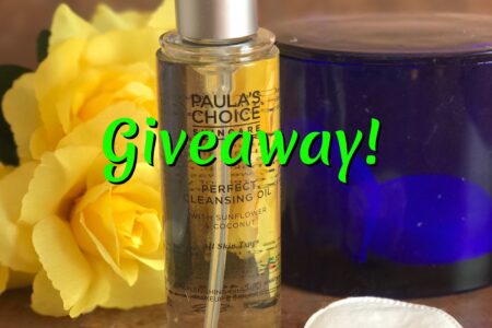 Paula's Choice Perfect Cleansing Oil with giveaway title, neversaydiebeauty.com