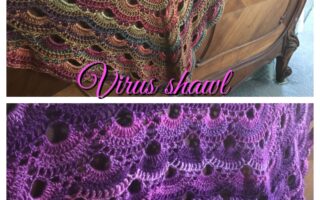 two crocheted virus shawls in different colorways, neversaydiebeauty.com