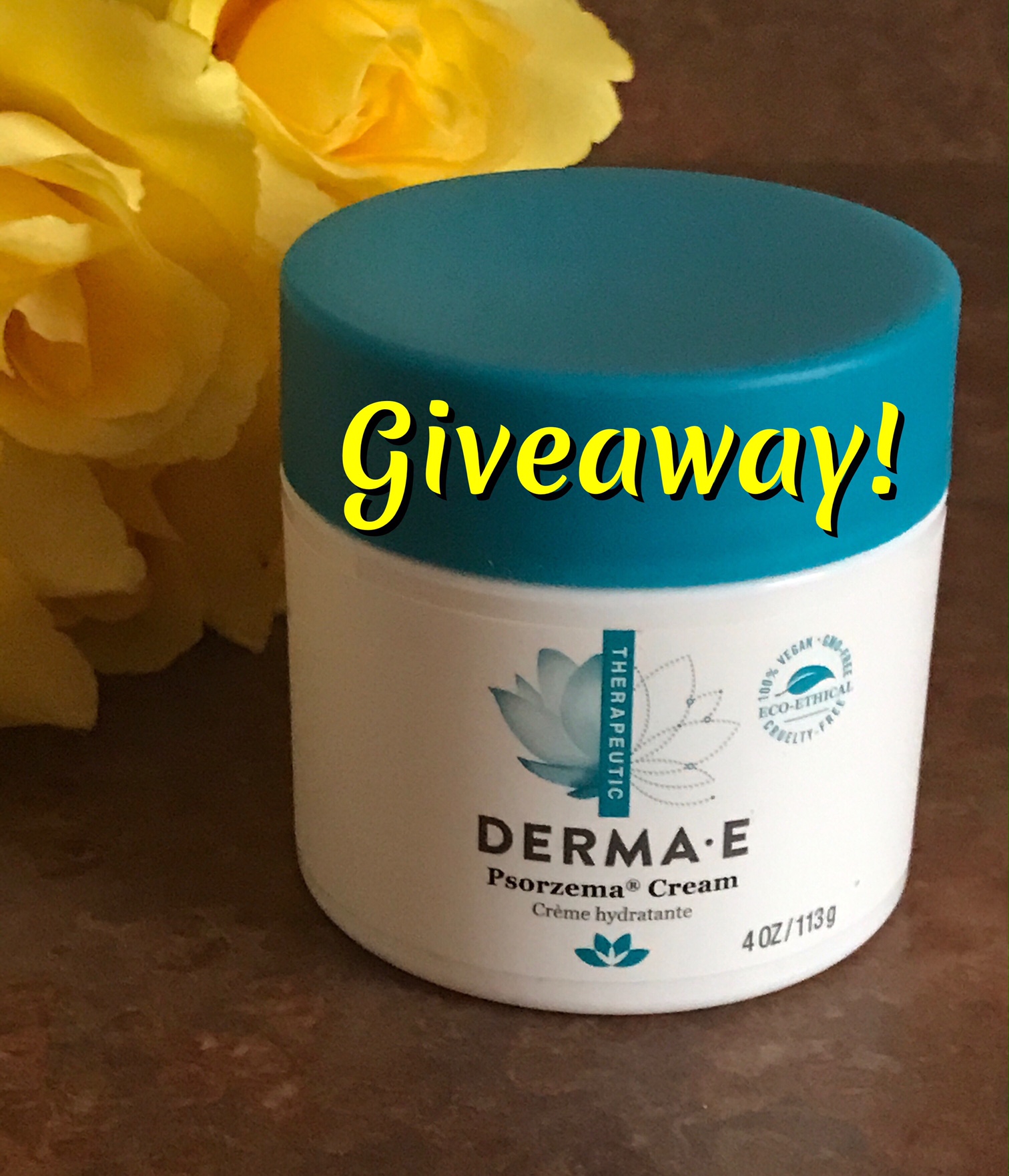 Derma E Psorzema Cream with giveaway title, neversaydiebeauty.com