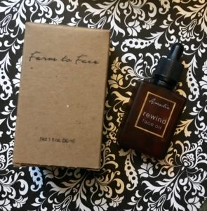 Amalie Beauty REWIND Face Oil amber bottle and outer packaging, neversaydiebeauty.com