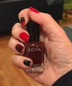 multi manicure with 3 Zoya nail polishes: Raven, Claire, Snooki, neversaydiebeauty.com