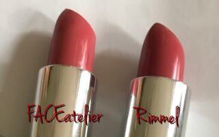 closeup of bullets of 2 coral lipsticks: FACE atelier & Rimmel Moisture Renew, neversaydiebeauty.com