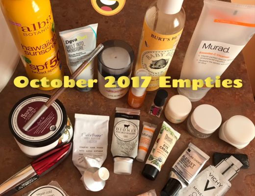 cosmetics empties for October 2017 with title, neversaydiebeauty.com