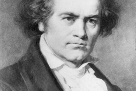 black and white portrait of Beethoven