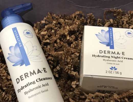 closeup of Derma E Hydrating Cleanser and Night Cream in the shipping box, neversaydiebeauty.com