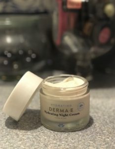 open jar of Derma E Hydrating Night Cream to show the rich cream, neversaydiebeauty.com
