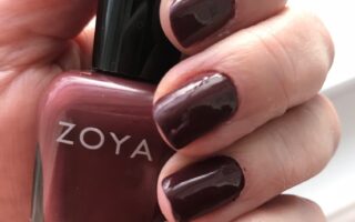 Zoya nail polish, Mona, a deep burgundy plum cream: my nails and the bottle, neversaydiebeauty.com