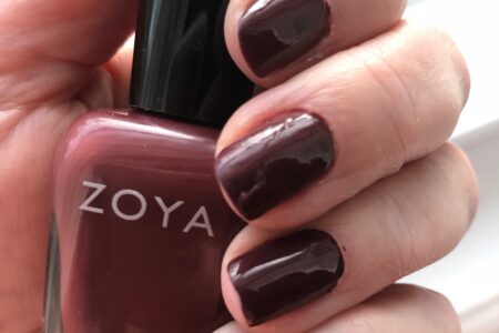 Zoya nail polish, Mona, a deep burgundy plum cream: my nails and the bottle, neversaydiebeauty.com