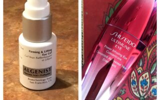 collage of Algenist Firming & Lifting Eye Gel and Shiseido Ultimune Power Infusing Eye Concentrate, neversaydiebeauty.com