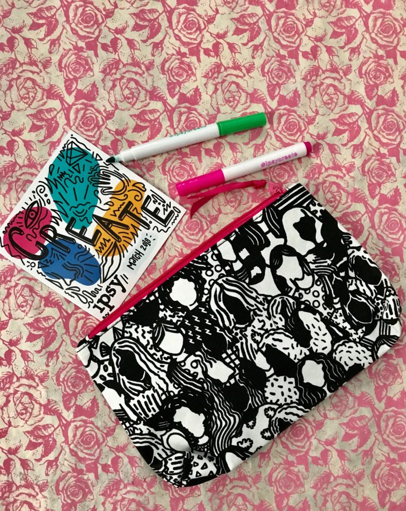 Ipsy Create bag for March 2018 w colored markers, neversaydiebeauty.com