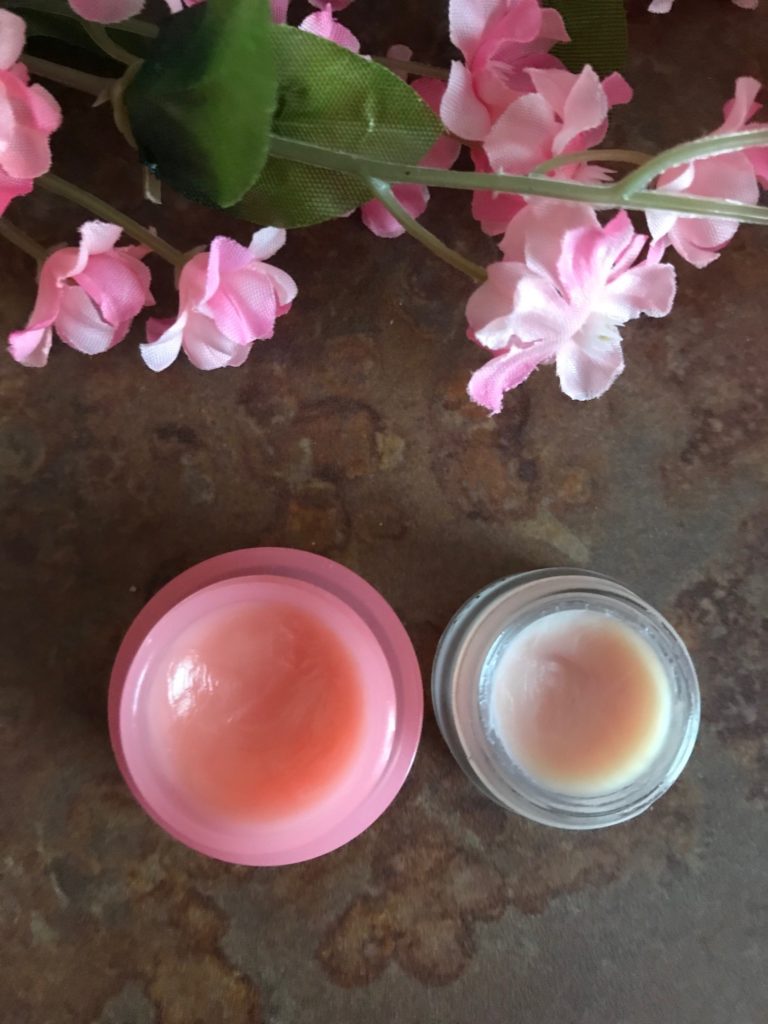 open jars of Laneige Lip Sleeping Mask and By Terry Baume de Rose showing the pink balms inside, neversaydiebeauty.com