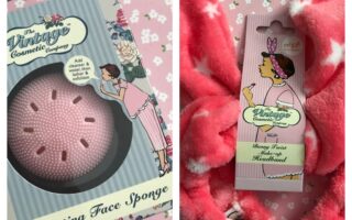 Vintage Cosmetic Company exfoliating face sponge and Bunny Twist Makeup Headband, neversaydiebeauty