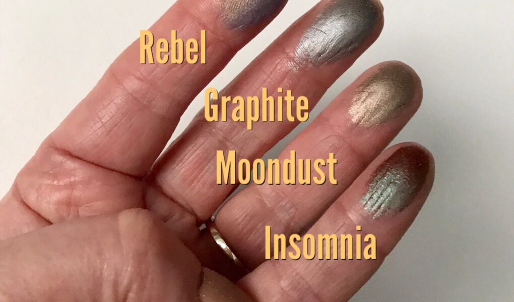 finger swatches of 4 Makeup Geek pressed eyeshadow shades, neversaydiebeauty.com