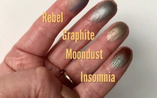 finger swatches of 4 Makeup Geek pressed eyeshadow shades, neversaydiebeauty.com