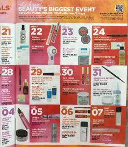 right side of the calendar for Ulta 21 Days of Beauty sale Spring 2018, neversaydiebeauty.com