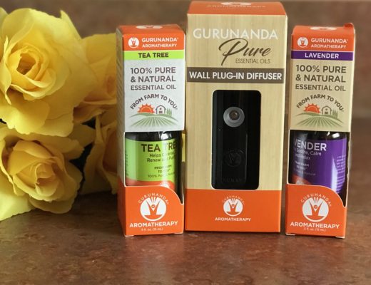 Gurunanda Natural Mist portable diffuser and lavender and tea tree essential oils in their outer packaging, neversaydiebeauty.com