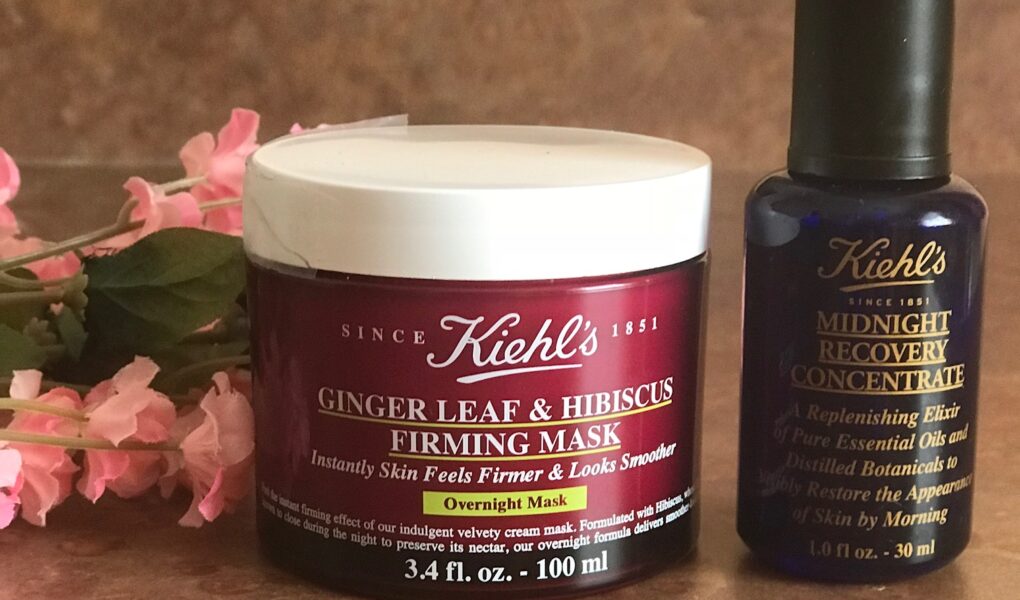 Kiehls Ginger Leaf & Hibiscus Firming Mask and Midnight Recovery Concentrate, neversaydiebeauty.com