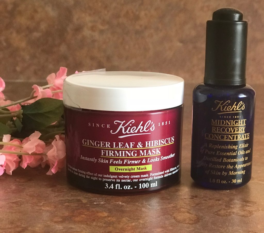 Kiehls Ginger Leaf & Hibiscus Firming Mask and Midnight Recovery Concentrate, neversaydiebeauty.com