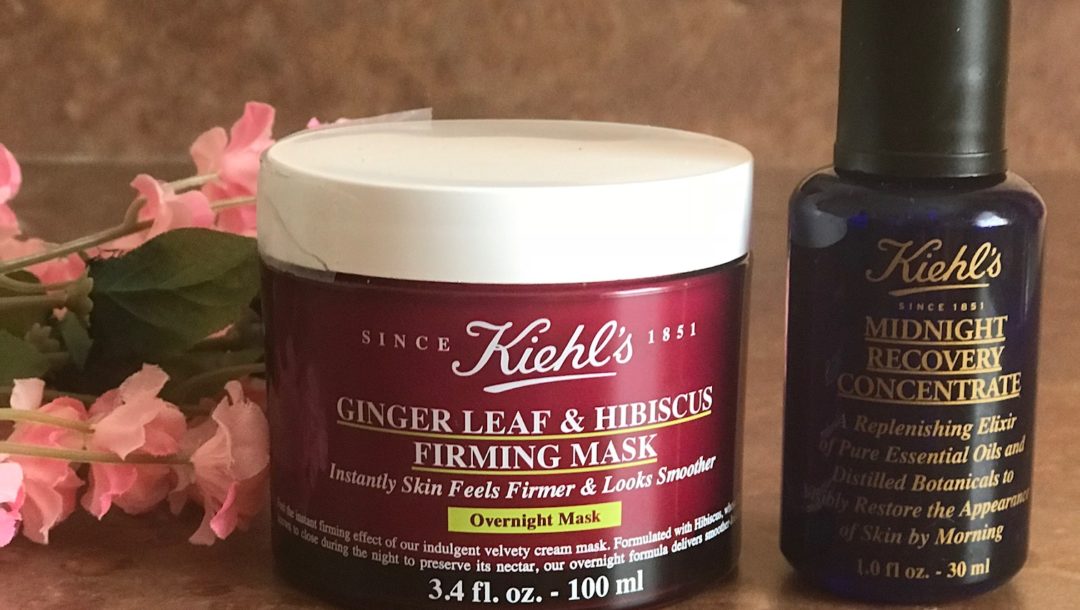 Kiehls Ginger Leaf & Hibiscus Firming Mask and Midnight Recovery Concentrate, neversaydiebeauty.com