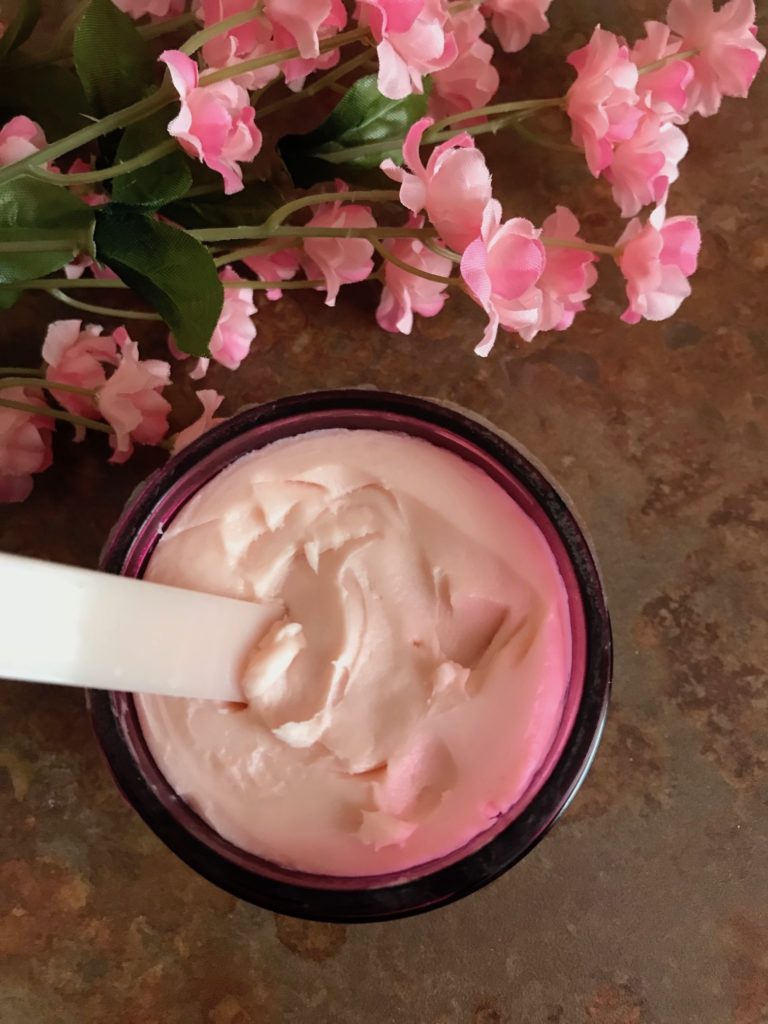 view of the pink cream mask, Kiehls Ginger Leaf & Hibiscus Firming Mask, neversaydiebeauty.com