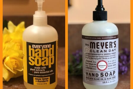 hand soaps from EO Everyone and Mrs. Meyers, neversaydiebeauty.com