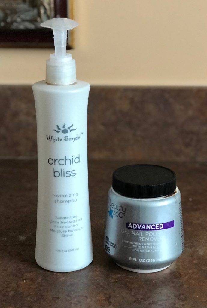 White Sands shampoo and Beauty 360 Nail Polish Remover