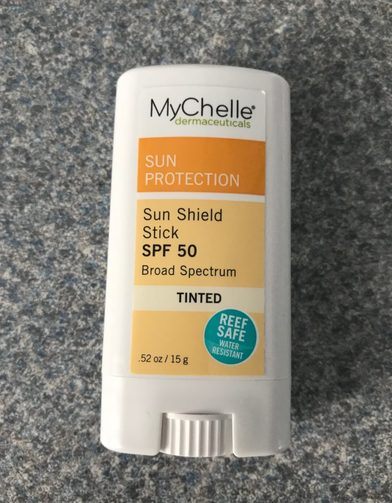 MyChelle Sun Shield Stick SPF 50 in twist up packaging, neversaydiebeauty.com