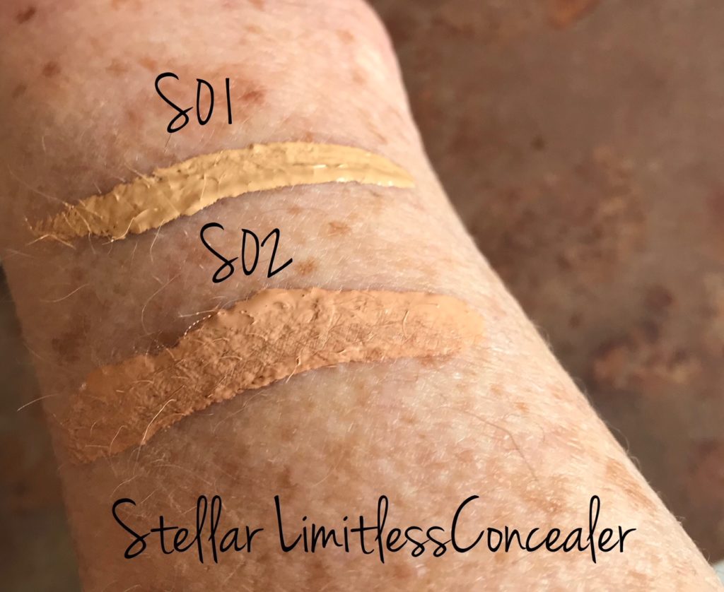 swatches for shades S01-S02 Stellar Limitless Concealer, neversaydiebeauty.com