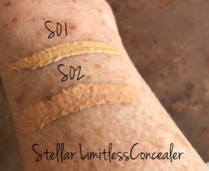 swatches for shades S01-S02 Stellar Limitless Concealer, neversaydiebeauty.com