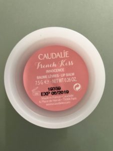 Caudalie French Kiss Tinted Lip Balm label with information about size, expiration date and where it's made, neversaydiebeauty.com
