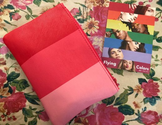 pink, salmon & coral makeup bag and theme card from Ipsy Flying Colors June 2018