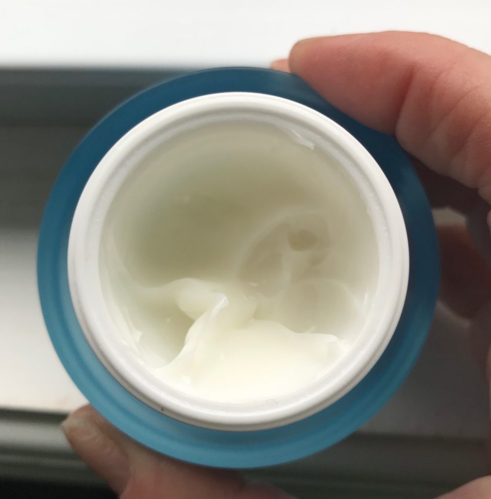 the inside of the Belif Moisturizing Eye Bomb jar showing the actual stuff inside and the size of the outer jar