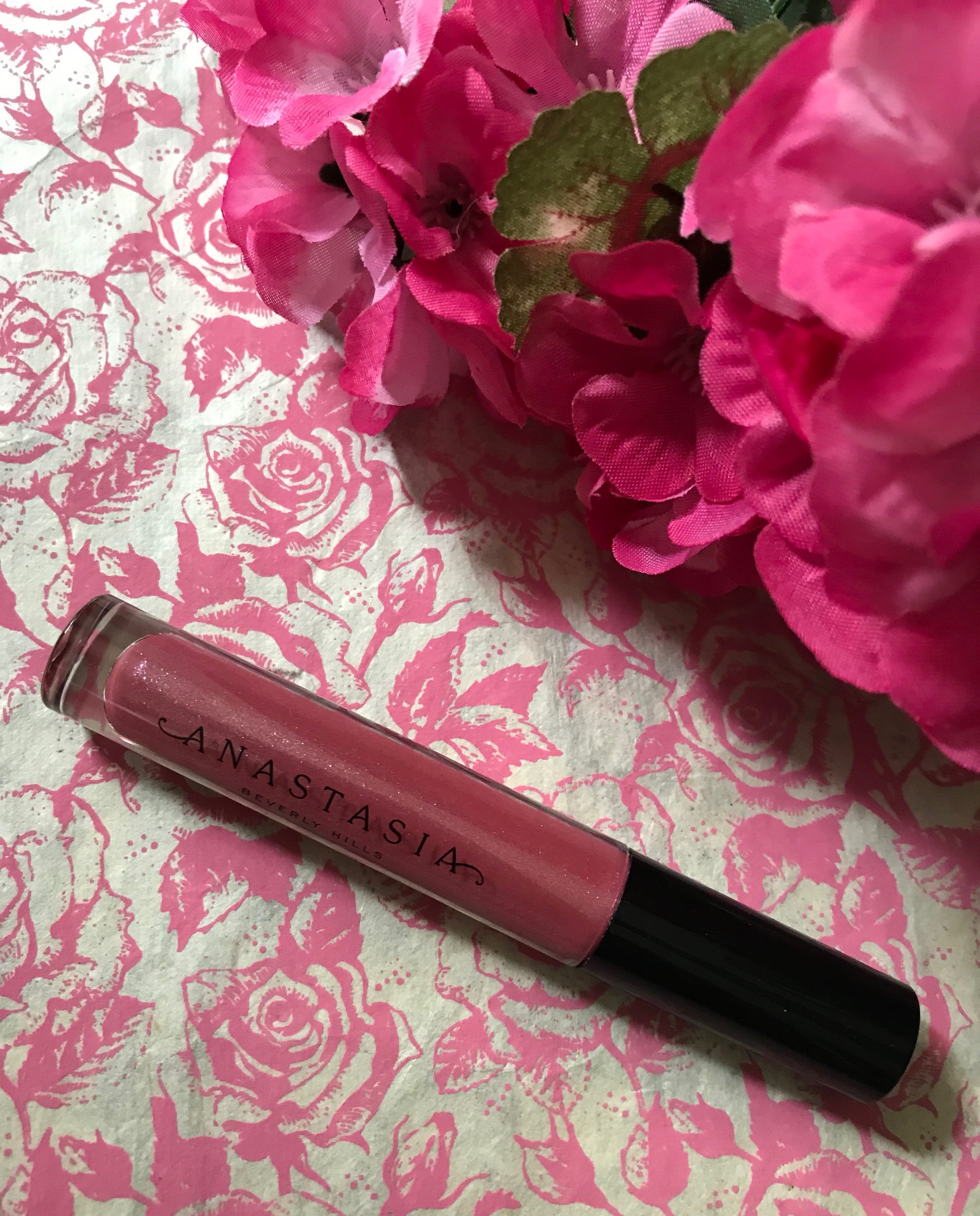 Anastasia Beverly Hills Lip Gloss tube of shade Metallic Rose, neversaydiebeauty.com