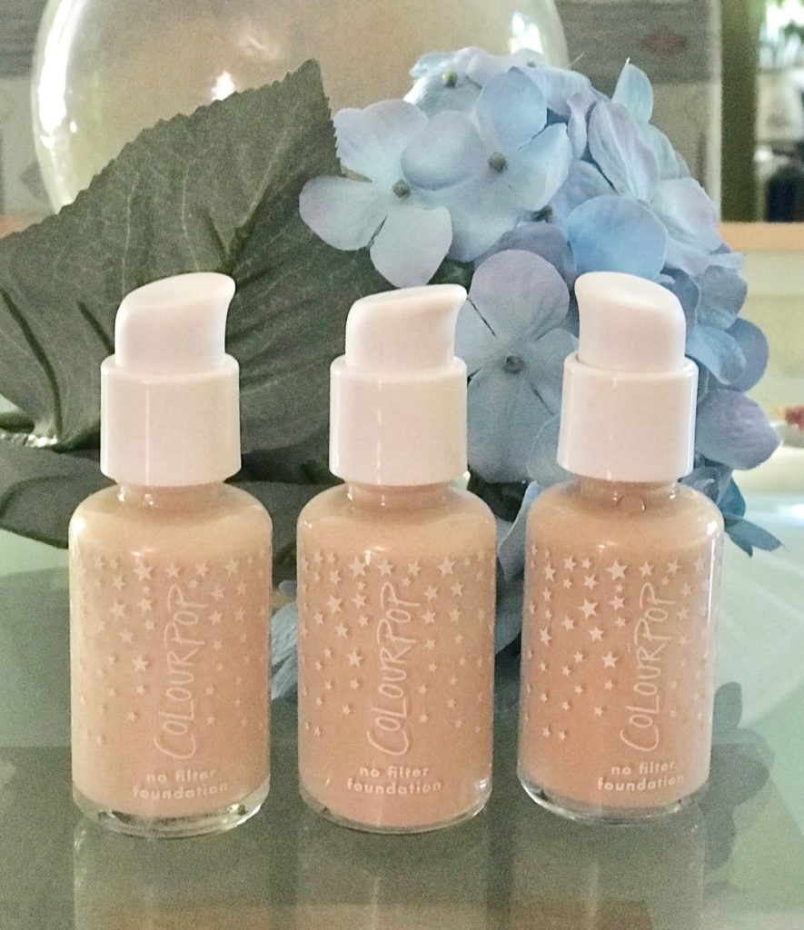 ColourPop No Filter Foundation bottles in shades Fair 20 30 and 35, neversaydiebeauty.com