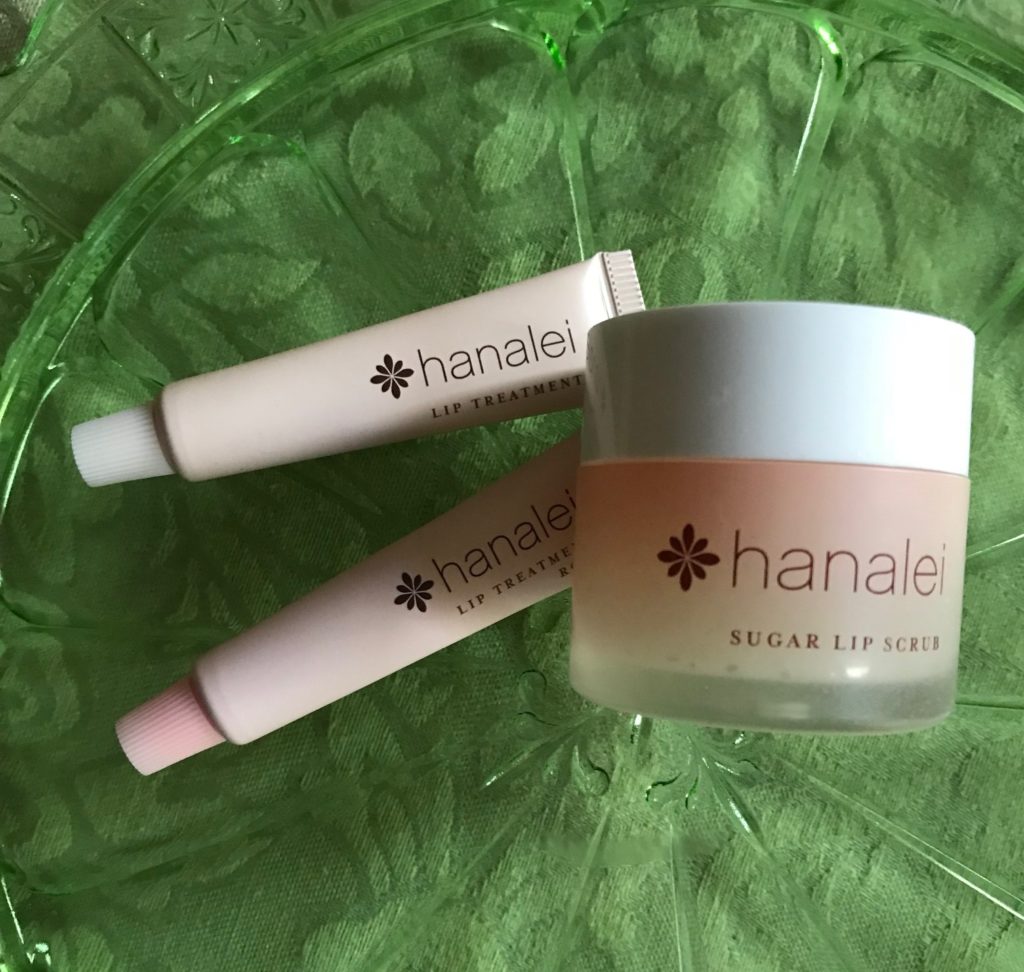 2 travel size tubes of Hanalei Lip Treatment and jar of Sugar Lip Scrub, neversaydiebeauty.com