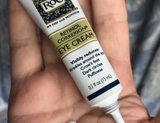 RoC Retinol Correxxion Eye Cream tube and a blob of the white, lightweight cream, neversaydiebeauty.com