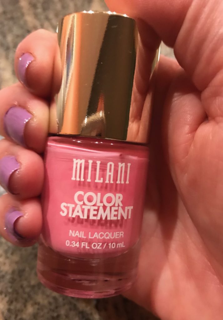 bottle of Milani Color Statement Nail Lacquer, shade Bombshell, a bubblegum pink cream, neversaydiebeauty.com