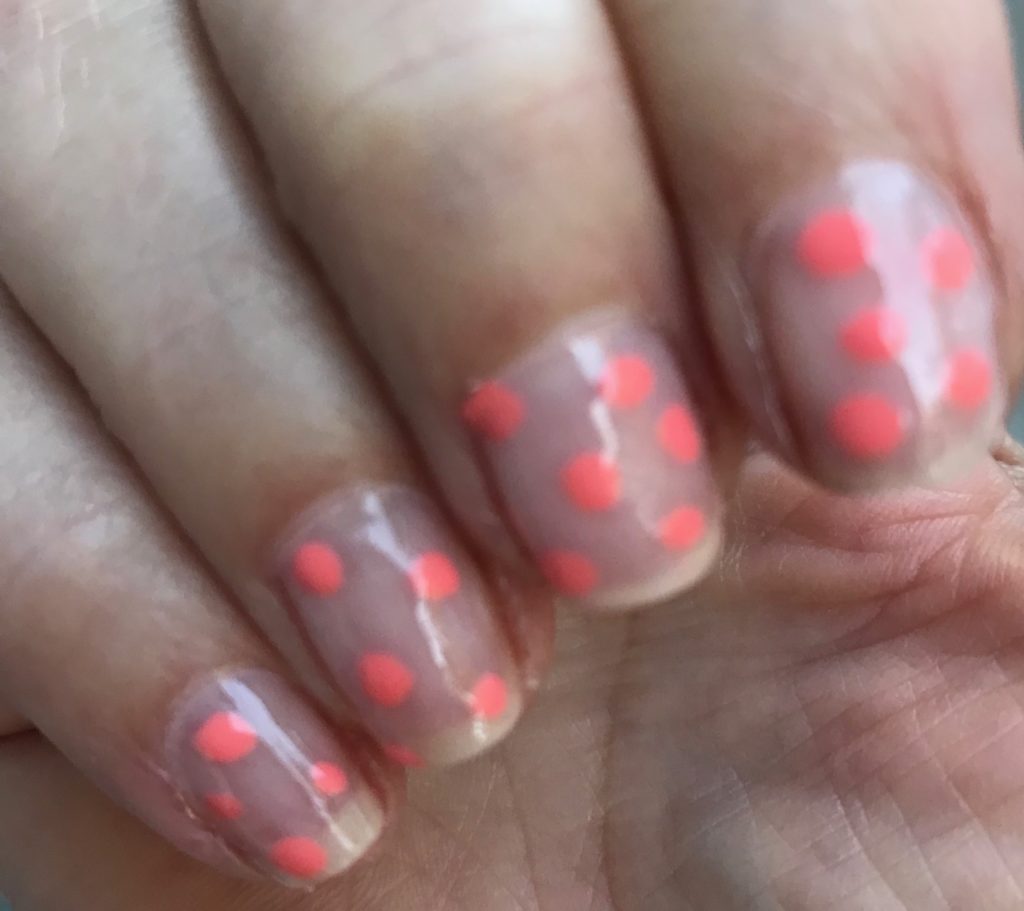 closeup of polka dot nails, neversaydiebeauty.com