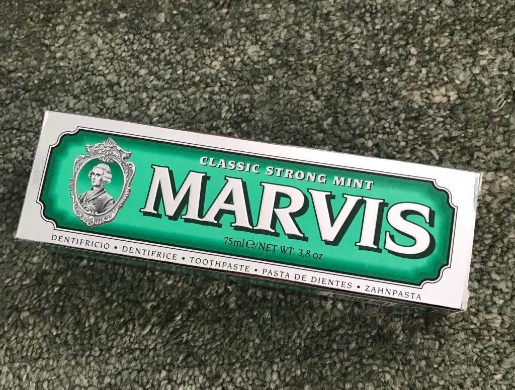 Marvis Classic Strong Mint toothpaste box, neversaydiebeauty.com