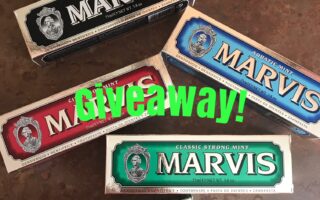 Marvis toothpaste boxes with giveaway title, neversaydiebeauty.com